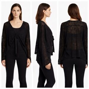 Sarah Pacini Knit Sweater Cardigan Tie-Front Merino Wool Black Oversized OS